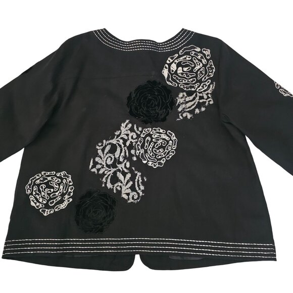 Choices Women's Boho Chic Floral Embroidery Open Front Black Jacket Women's L - Picture 4 of 14